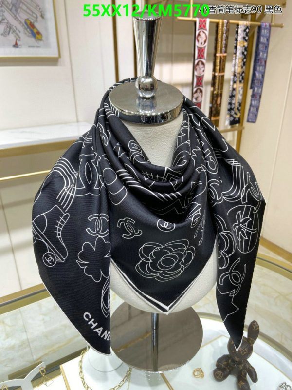 Chanel Replica Camellia Black Silk Twill Square Scarf