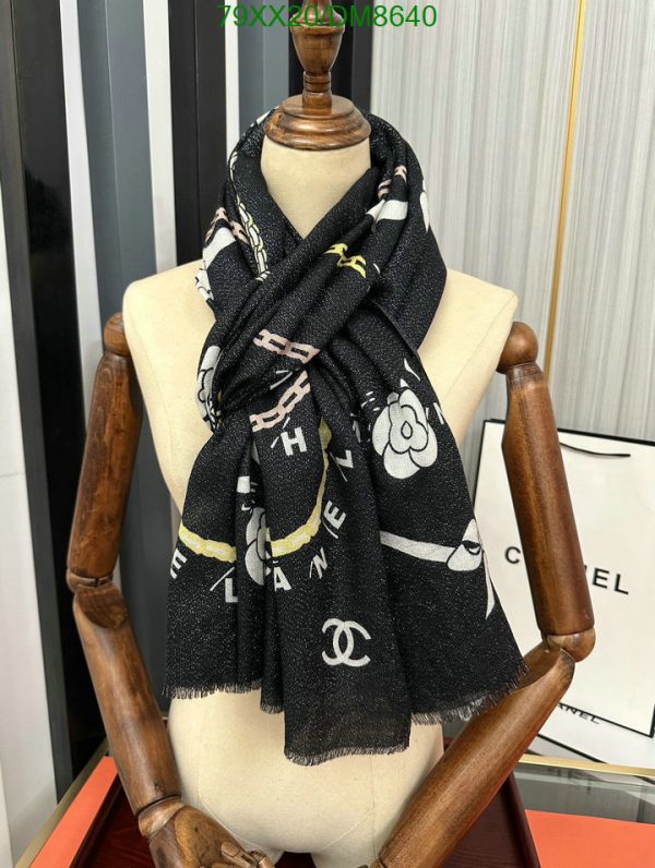 Chanel Replica Black and Gold Cashmere CC Charms Scarf