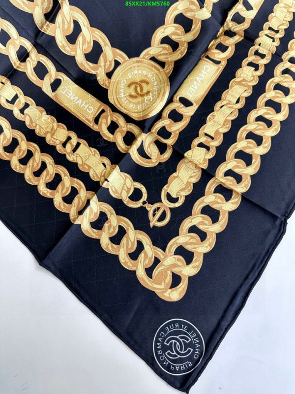 Chanel Replica Silk Gold Black White Chains Square 90