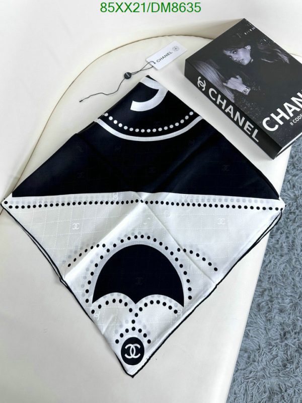 Chanel Replica Coco Mark White x Black Silk Scarf