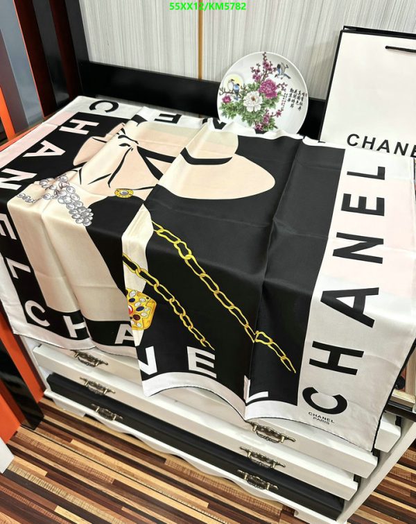 Chanel Replica Silk Hand Rolled Graphic Print Scarf