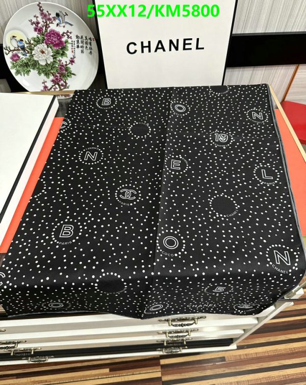 Chanel Replica 1986-1988 CC-Print  Black Dot Silk Scarf