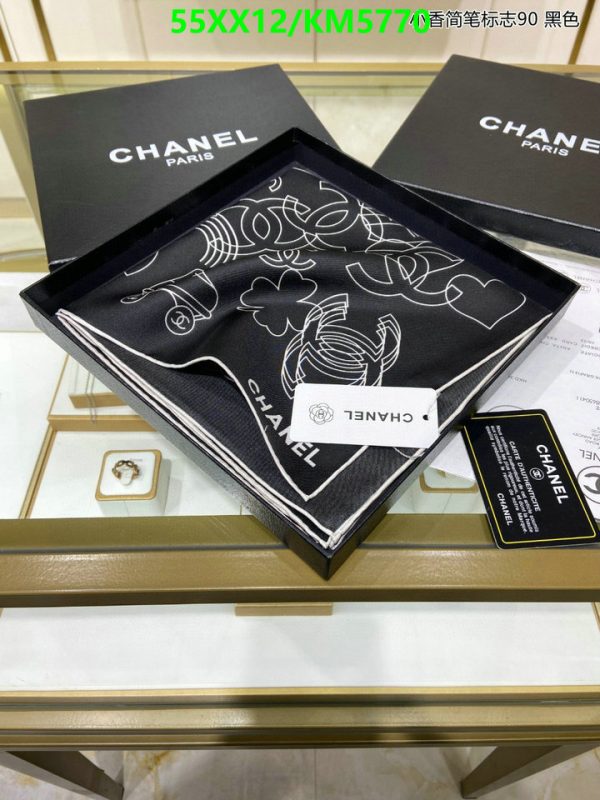 Chanel Replica Camellia Black Silk Twill Square Scarf