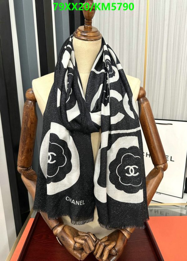 Chanel Replica Cashmere 2023 Black White Stole Scarf