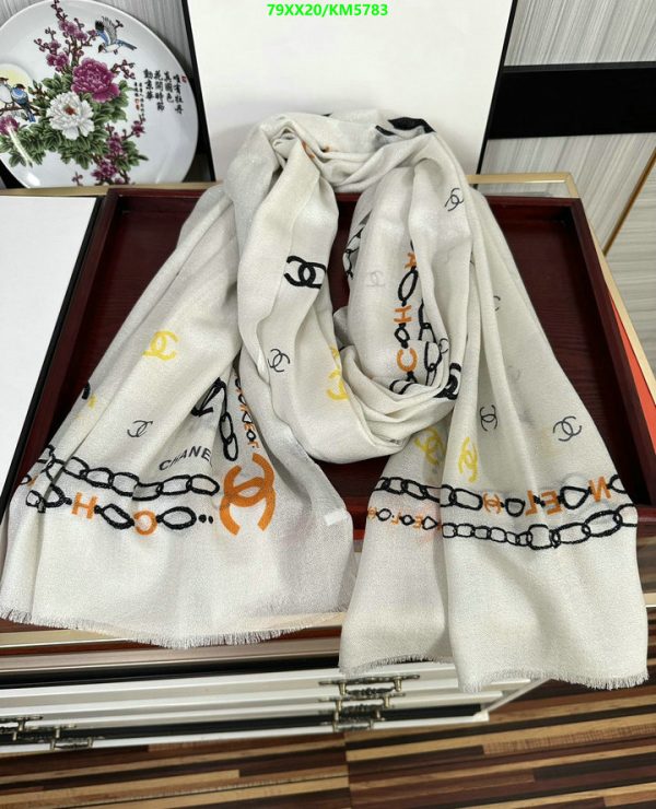 Chanel Replica Black & White Silk + Cashmere Stole Scarf