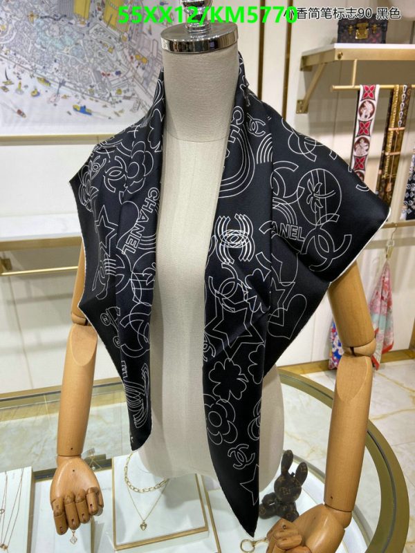 Chanel Replica Camellia Black Silk Twill Square Scarf