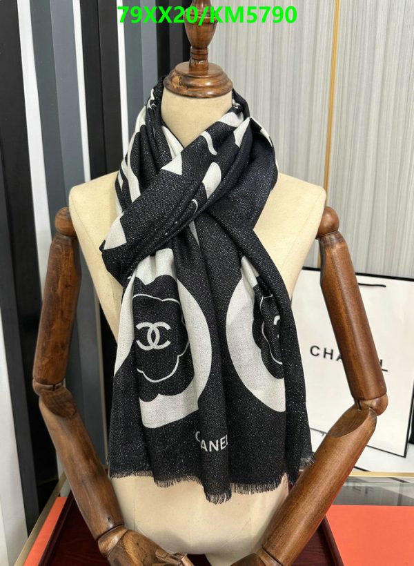 Chanel Replica Cashmere 2023 Black White Stole Scarf