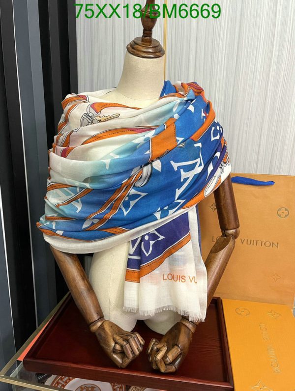 Louis Vuitton Replica Blue/White Cashmere Floral Shawl/Scarf