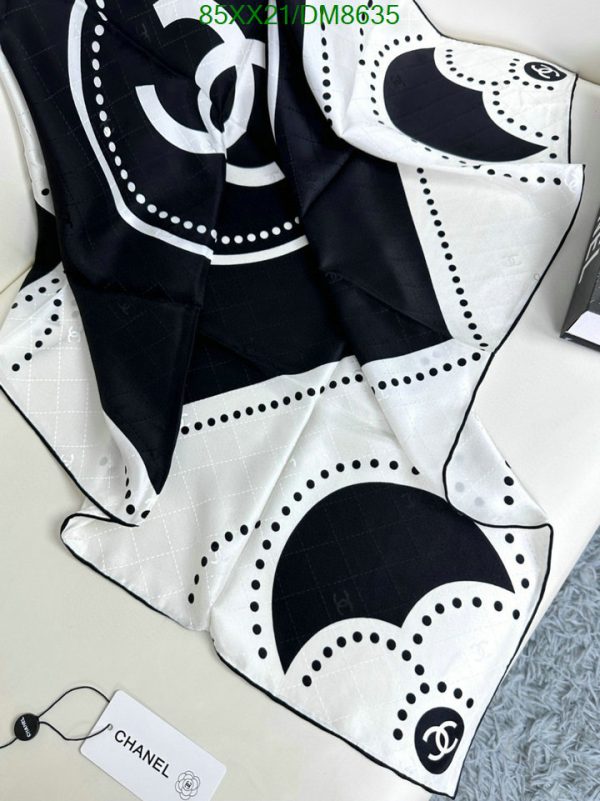 Chanel Replica Coco Mark White x Black Silk Scarf