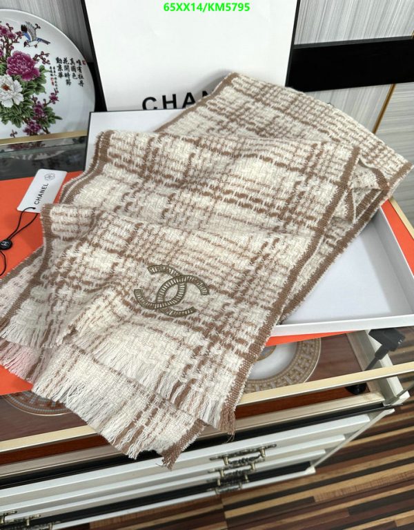 Chanel Replica Fringe Plaid Cashmere CC Logos Scarf