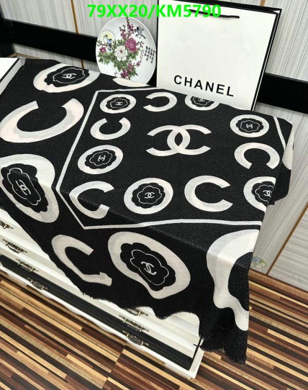 Chanel Replica Cashmere 2023 Black White Stole Scarf