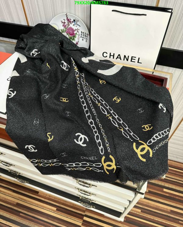 Chanel Replica Black & White Silk + Cashmere Stole Scarf