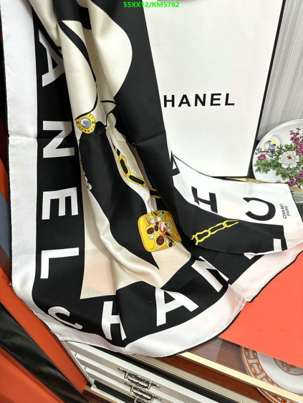 Chanel Replica Silk Hand Rolled Graphic Print Scarf