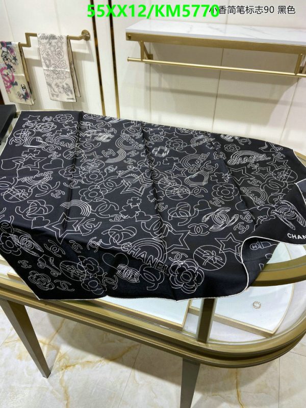 Chanel Replica Camellia Black Silk Twill Square Scarf