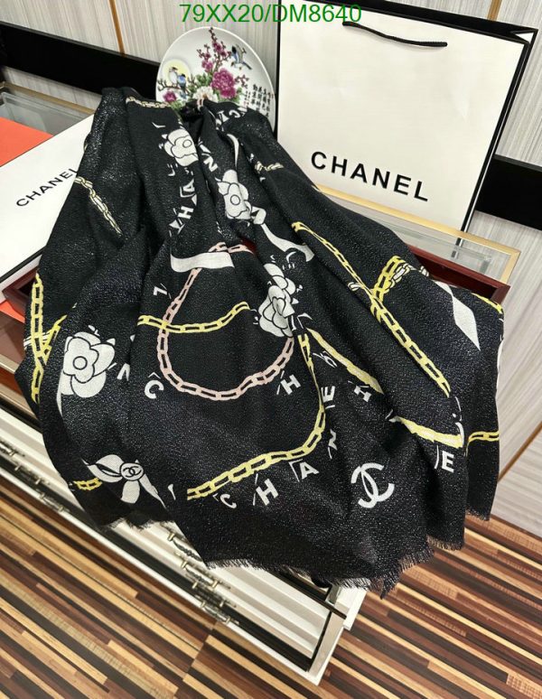 Chanel Replica Black and Gold Cashmere CC Charms Scarf