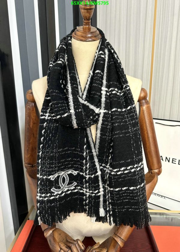 Chanel Replica Fringe Plaid Cashmere CC Logos Scarf