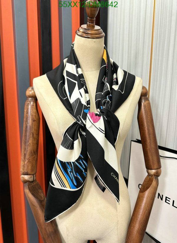 Chanel Replica CC Black White Silk 2023 Square Scarf