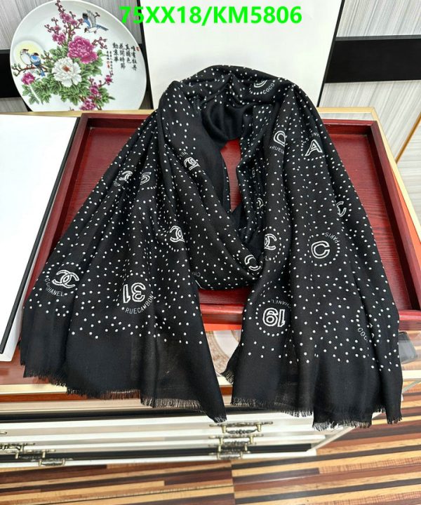 Chanel Replica Cashmere Coco Mark Stall Black Dot Scarf