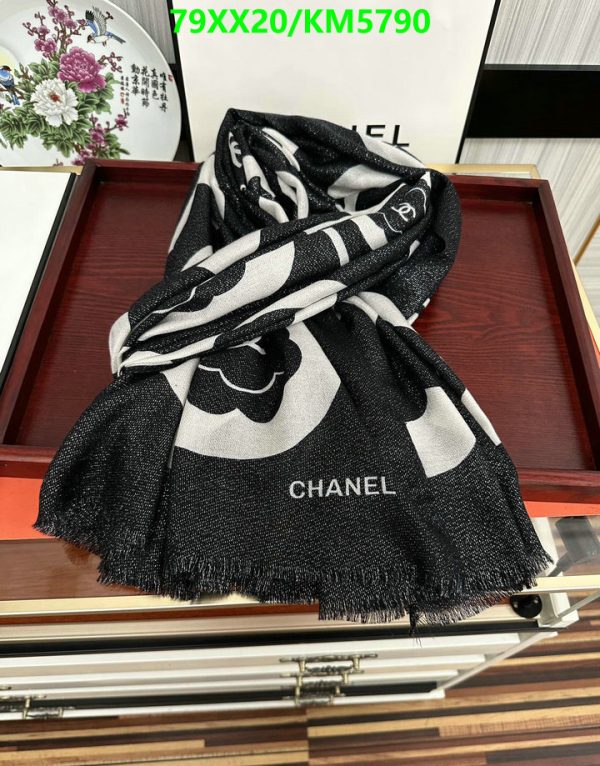 Chanel Replica Cashmere 2023 Black White Stole Scarf