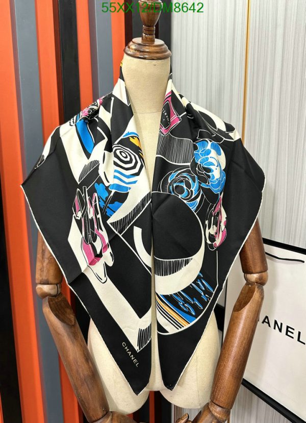 Chanel Replica CC Black White Silk 2023 Square Scarf