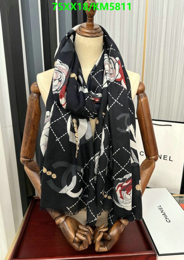 Chanel Replica Black Cashmere CC Logo Stole Scarf