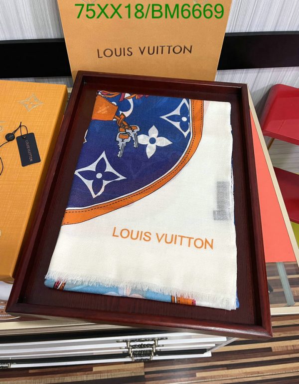 Louis Vuitton Replica Blue/White Cashmere Floral Shawl/Scarf