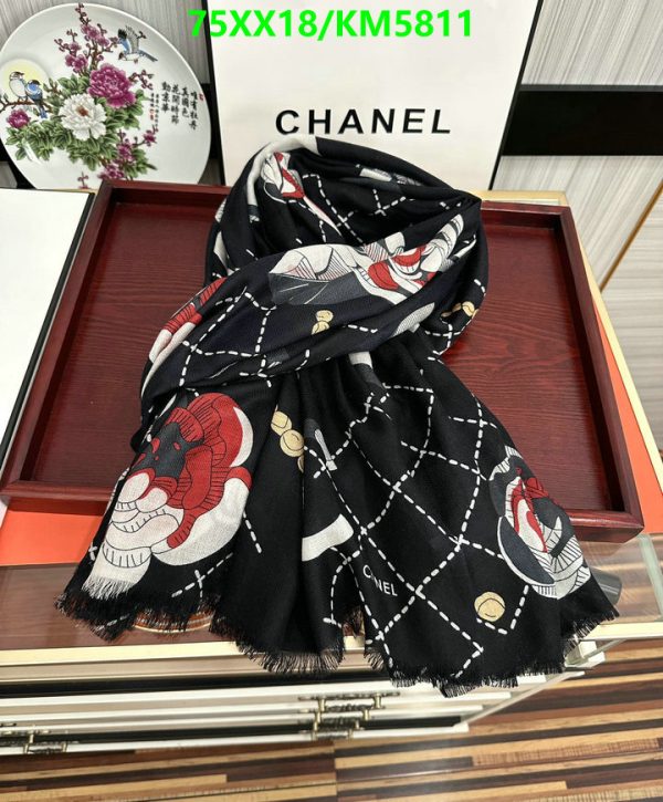 Chanel Replica Black Cashmere CC Logo Stole Scarf