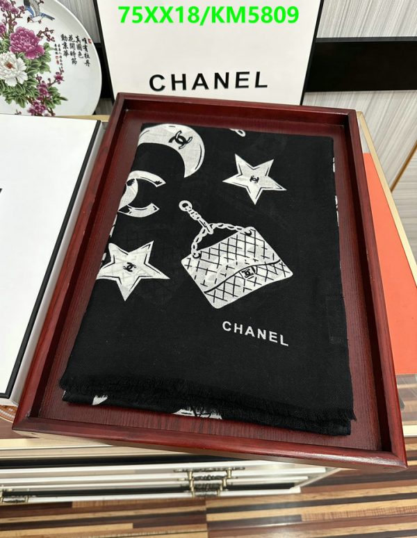 Chanel Replica Cashmere Crescent Black CC Scarf