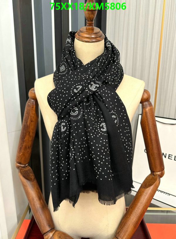 Chanel Replica Cashmere Coco Mark Stall Black Dot Scarf