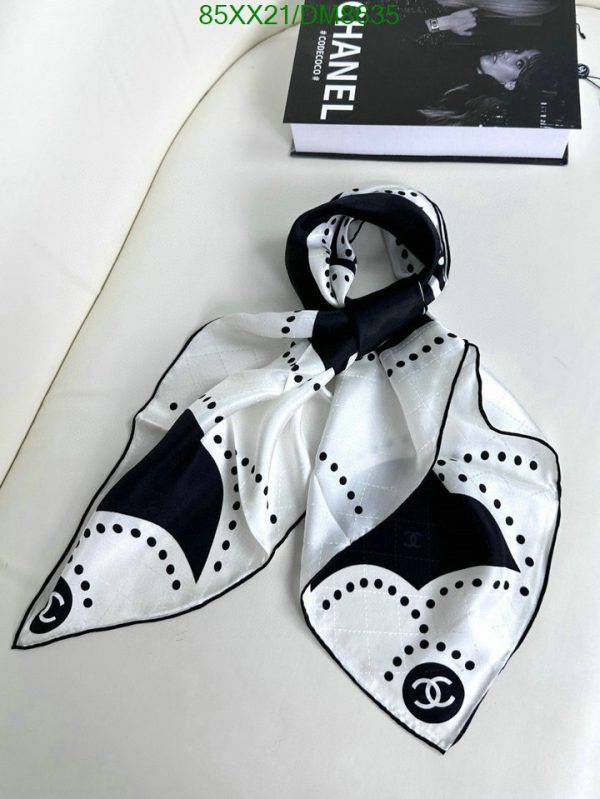 Chanel Replica Coco Mark White x Black Silk Scarf