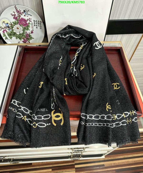 Chanel Replica Black & White Silk + Cashmere Stole Scarf