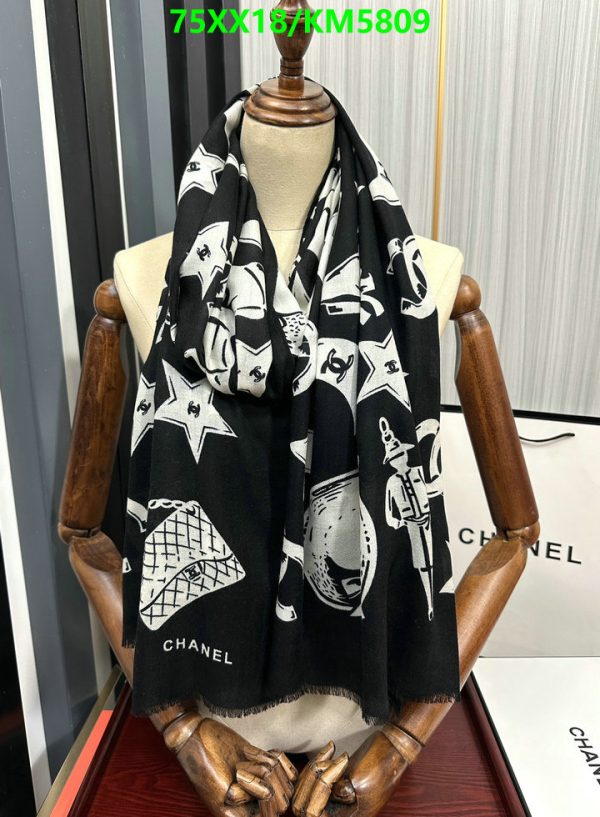 Chanel Replica Cashmere Crescent Black CC Scarf