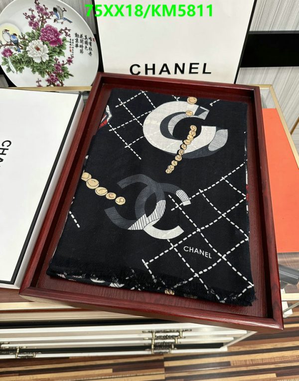 Chanel Replica Black Cashmere CC Logo Stole Scarf