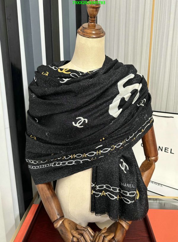 Chanel Replica Black & White Silk + Cashmere Stole Scarf