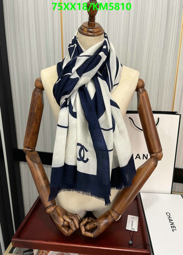 Chanel Replica Camellia Cashmere Navy and White Square 90