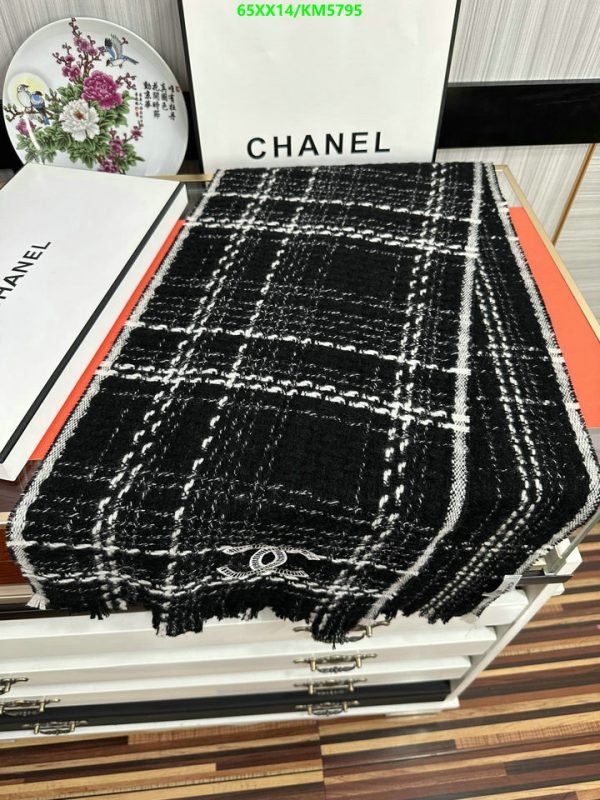 Chanel Replica Fringe Plaid Cashmere CC Logos Scarf