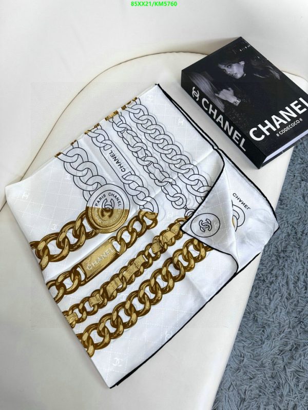 Chanel Replica Silk Gold Black White Chains Square 90