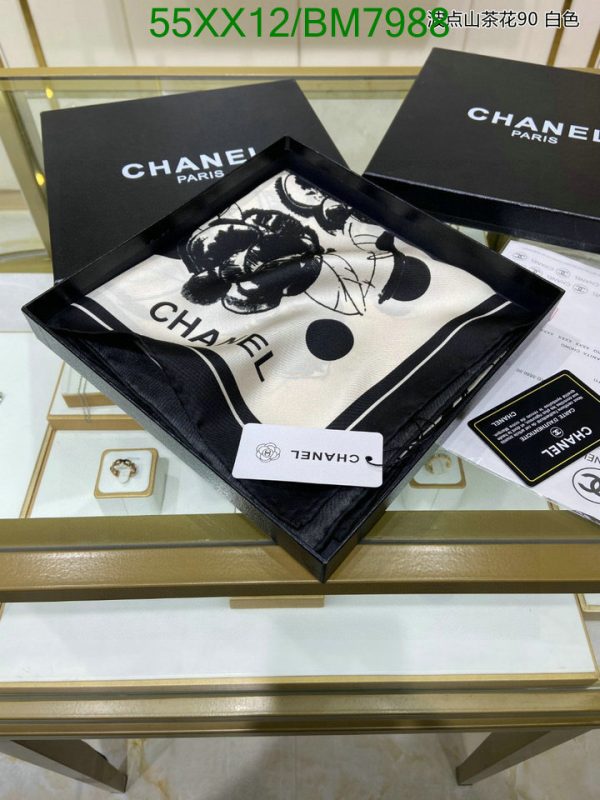 Chanel Replica Silk Black/White Woman Square Scarf