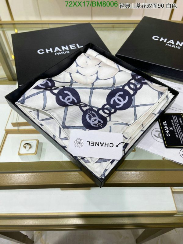 Chanel Replica Silk CC Logo White Black Camellia Square Scarf