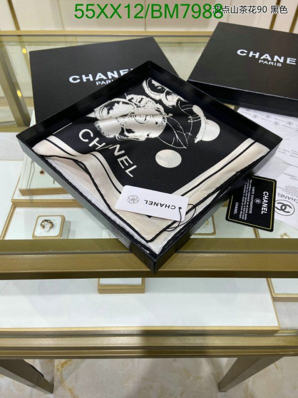 Chanel Replica Silk Black/White Woman Square Scarf