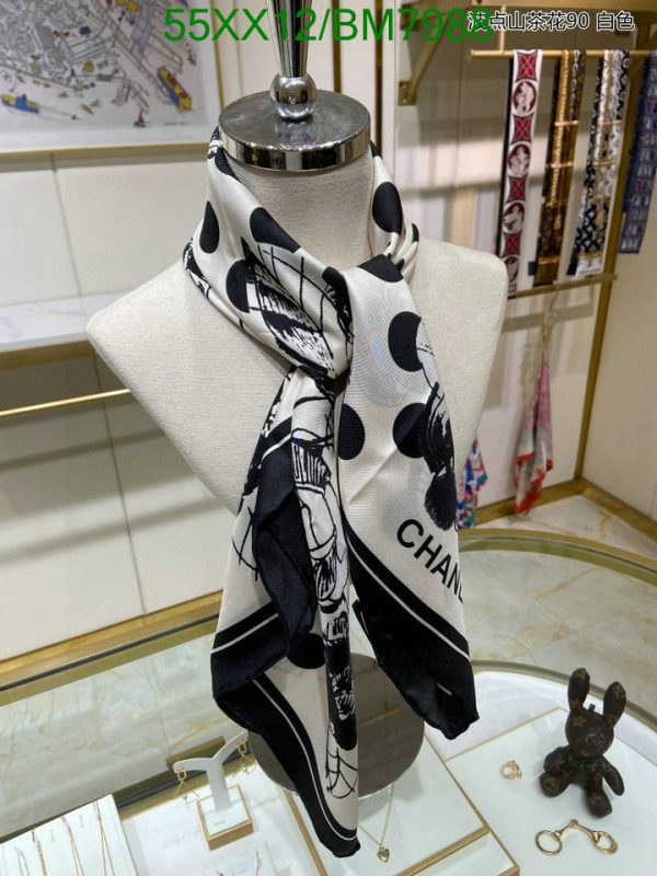 Chanel Replica Silk Black/White Woman Square Scarf