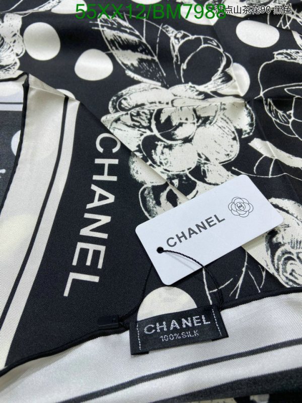 Chanel Replica Silk Black/White Woman Square Scarf