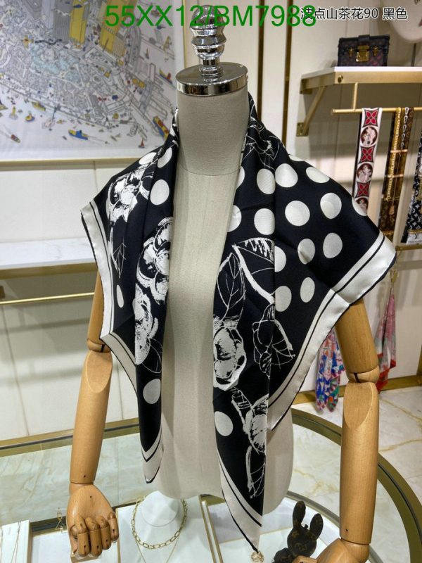 Chanel Replica Silk Black/White Woman Square Scarf