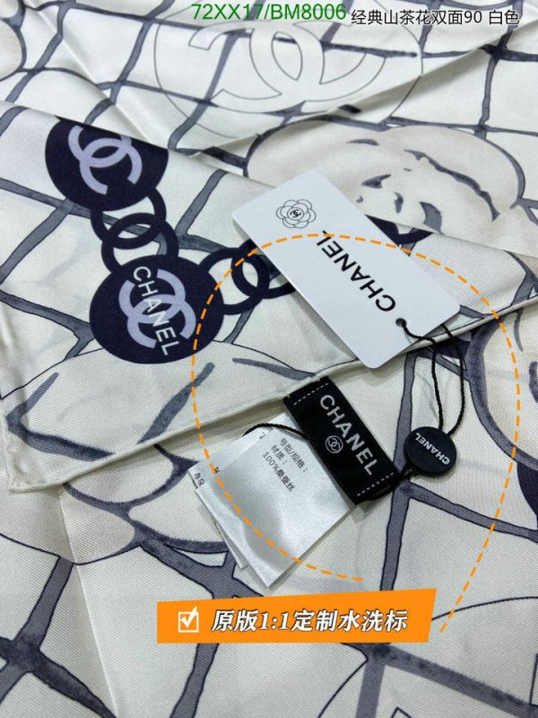 Chanel Replica Silk CC Logo White Black Camellia Square Scarf