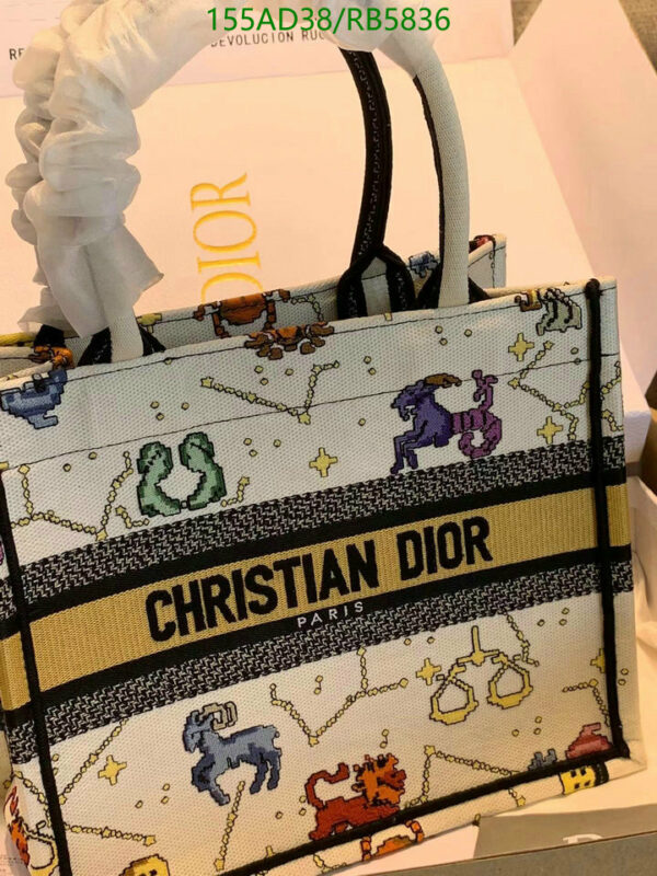 Christian Dior 1:1 Mirror Canvas Pixel Zodiac Latte Book Tote