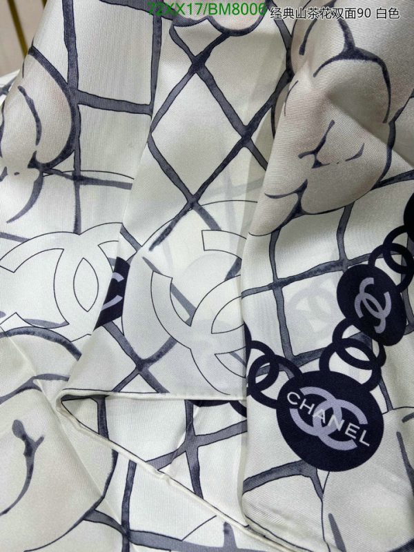 Chanel Replica Silk CC Logo White Black Camellia Square Scarf