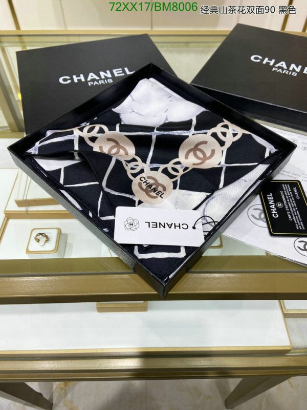 Chanel Replica Silk CC Logo White Black Camellia Square Scarf