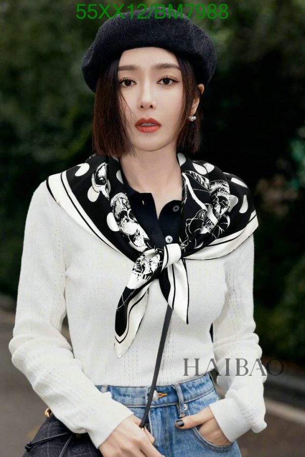 Chanel Replica Silk Black/White Woman Square Scarf