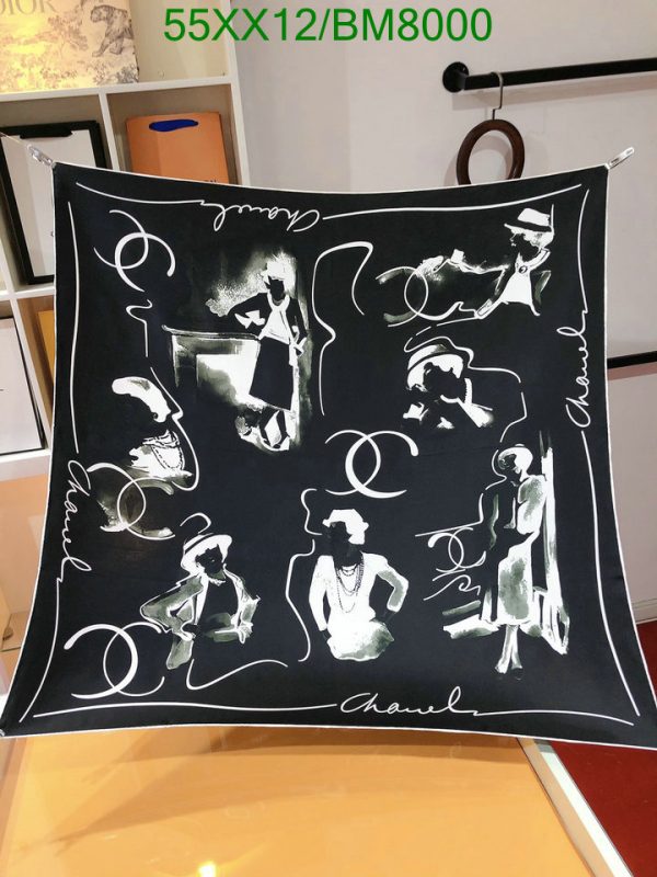 Chanel Replica Totem Printed Coco Black Silk Square Scarf