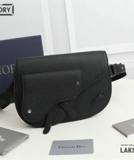 Dior 1:1 Mirror Replica Grained Calfskin Black Saddle Messenger Christian Dior Replica Saddles
